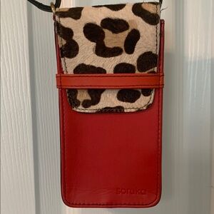 Soruka Leopard Print and Red Crossbody Bag